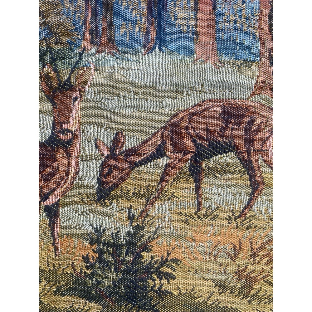 Vintage Deer Forrest Cabin Wall Hanging Tapestry 53 x 25" Hunting Scene - Picture 10 of 16